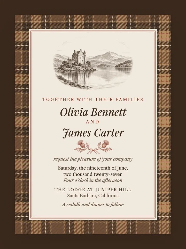 Highlands digital wedding invitation in Mocha