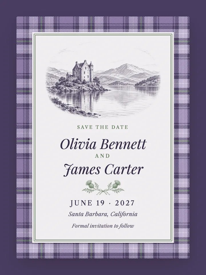 Highlands digital save the date in Lavender