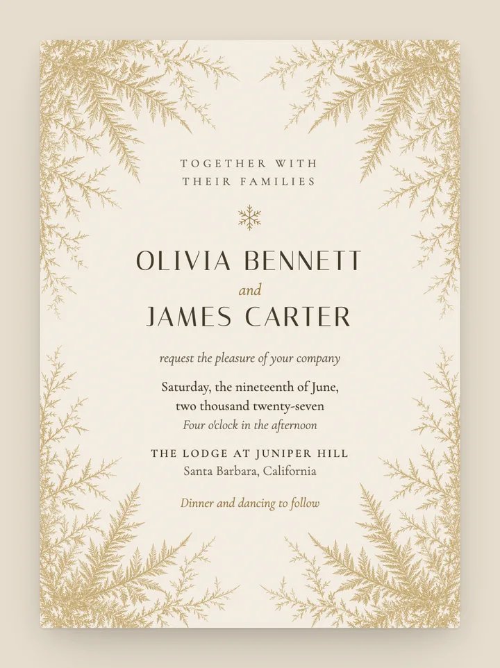 Hoarfrost digital wedding invitation in Champagne Frost