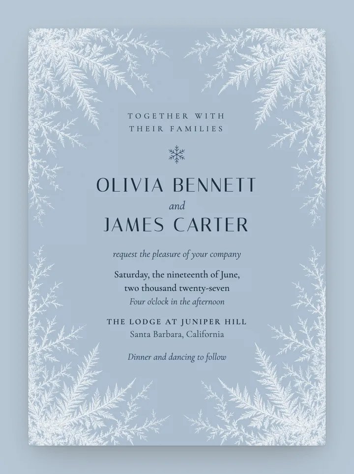 Hoarfrost digital wedding invitation in Dusty Blue