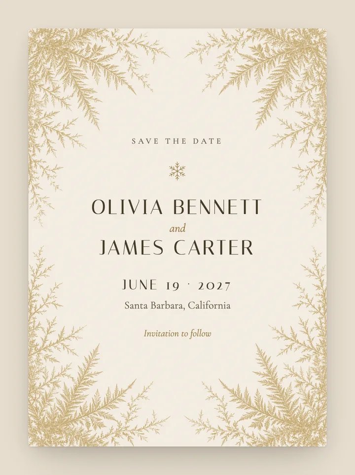 Hoarfrost digital save the date in Champagne Frost