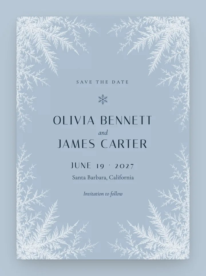 Hoarfrost digital save the date in Dusty Blue