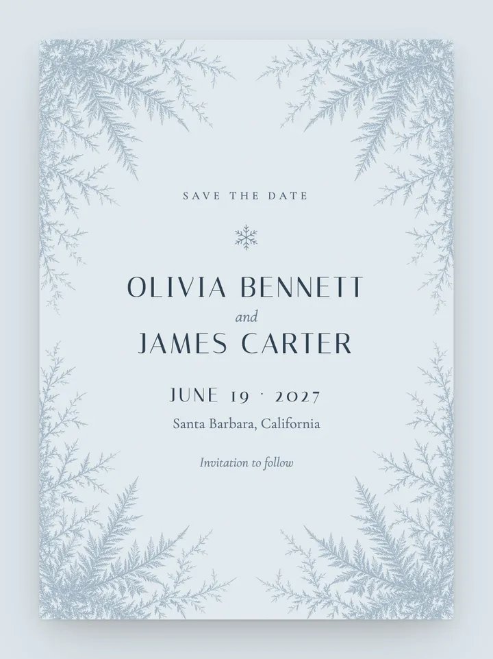 Hoarfrost digital save the date in Icy Blue