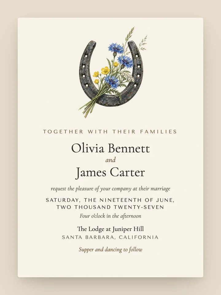 Horseshoe digital wedding invitation in Ivory