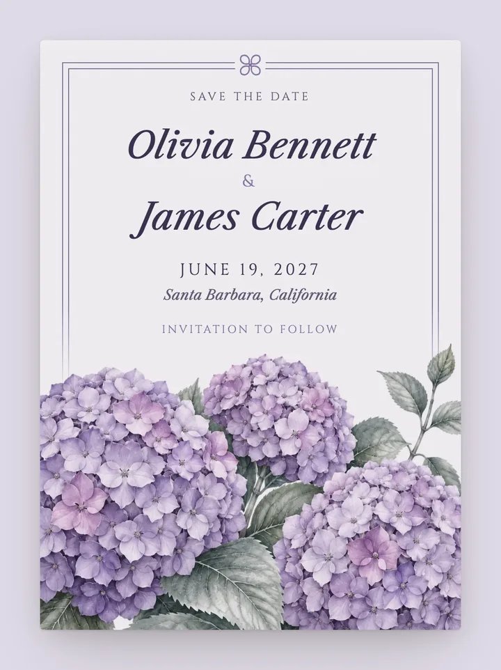 Hydrangea digital save the date in Lavender