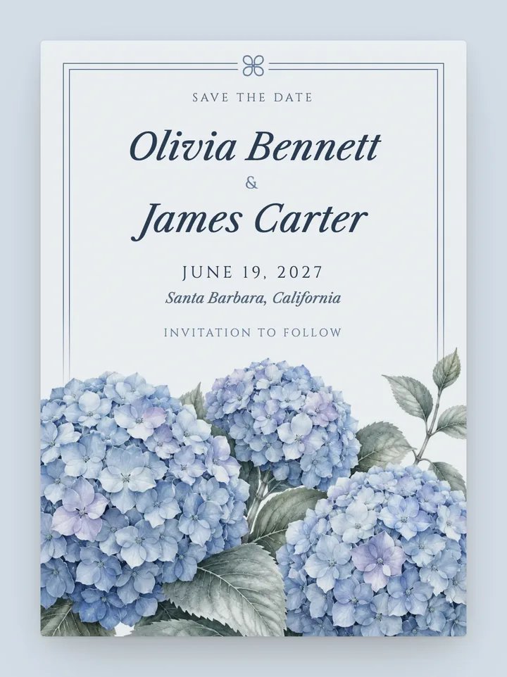 Hydrangea digital save the date in Dusty Blue