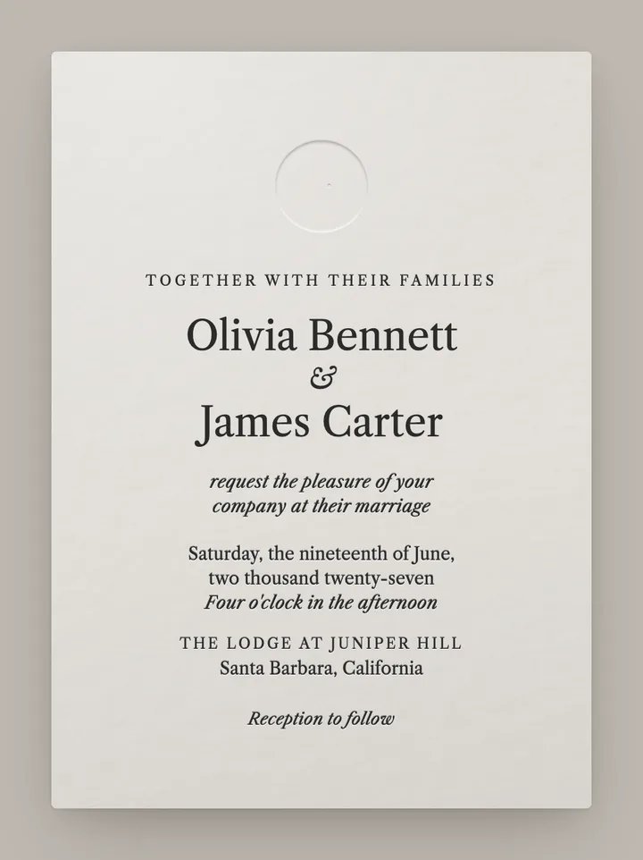 Impression digital wedding invitation in Charcoal