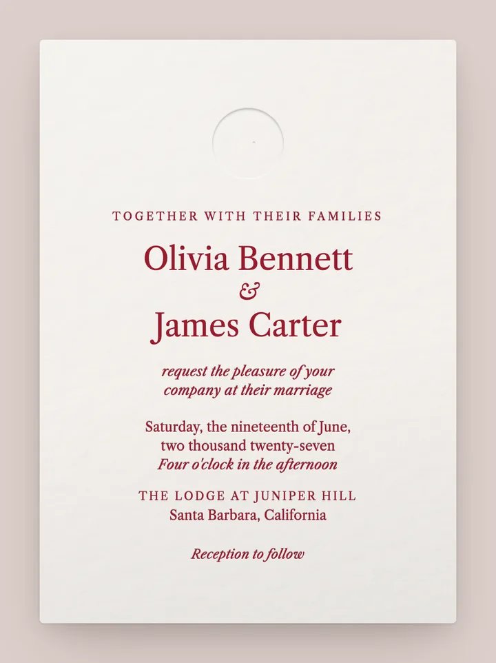 Impression digital wedding invitation in Cherry