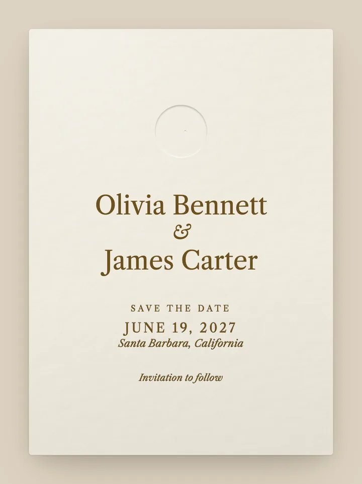 Impression digital save the date in Ivory & Gold