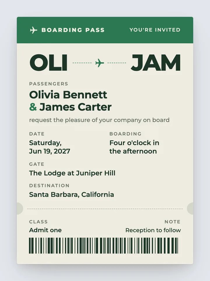 Jet Set digital wedding invitation in Palm