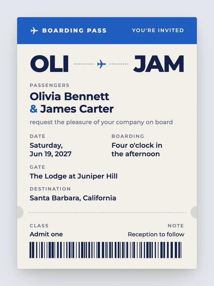 Jet Set digital wedding invitation in Skyway