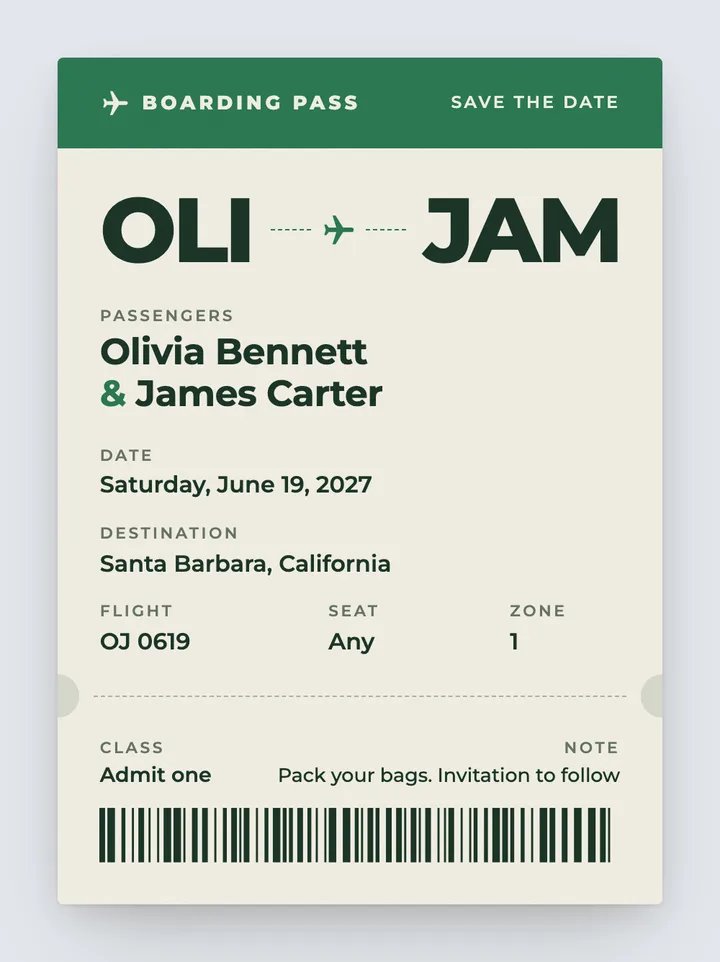 Jet Set digital save the date in Palm