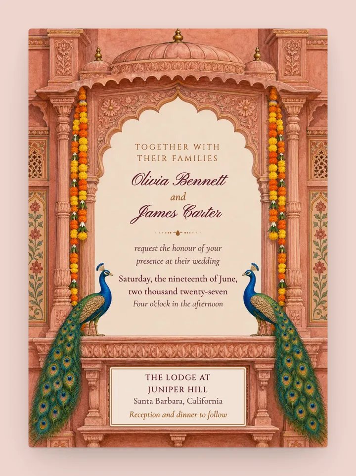 Jharokha digital wedding invitation in Pink City