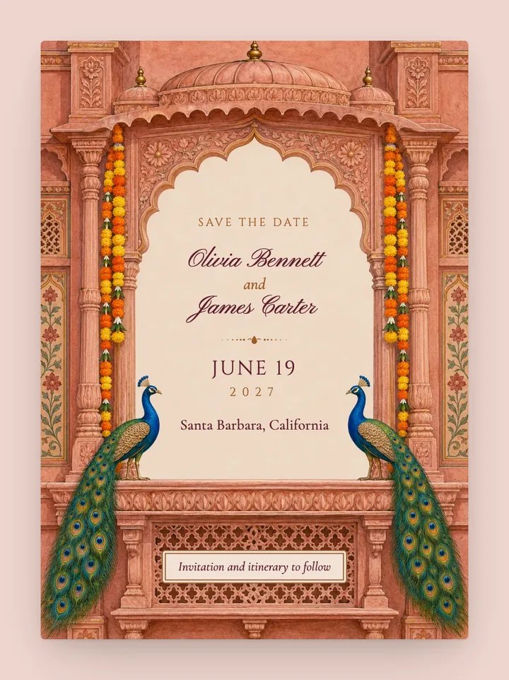 Jharokha digital save the date in Pink City