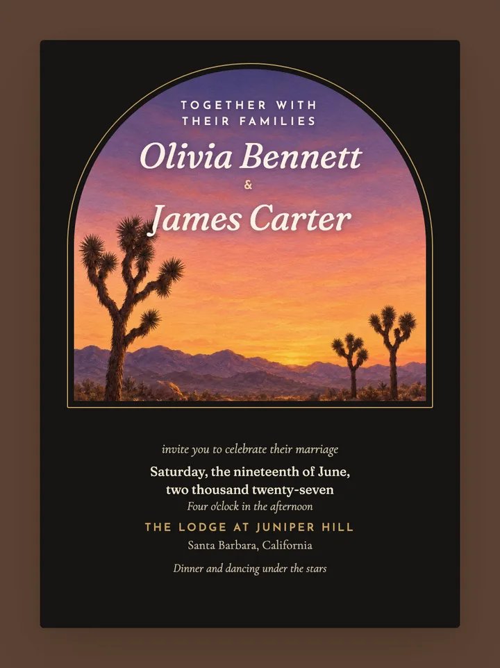 Joshua Tree digital wedding invitation in Black & Gold