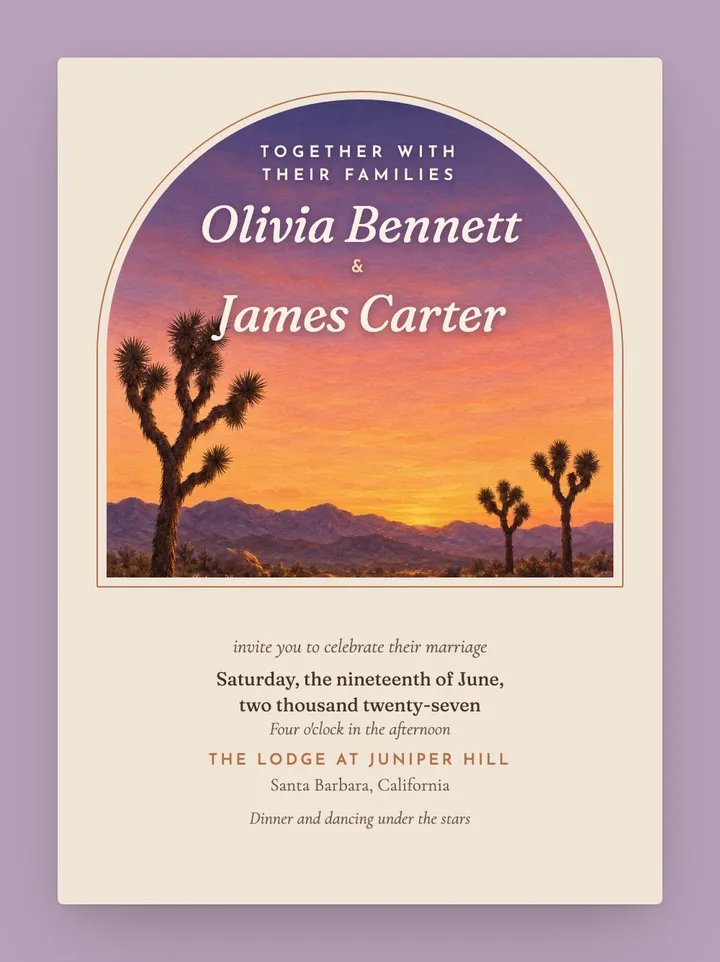 Joshua Tree digital wedding invitation in Champagne