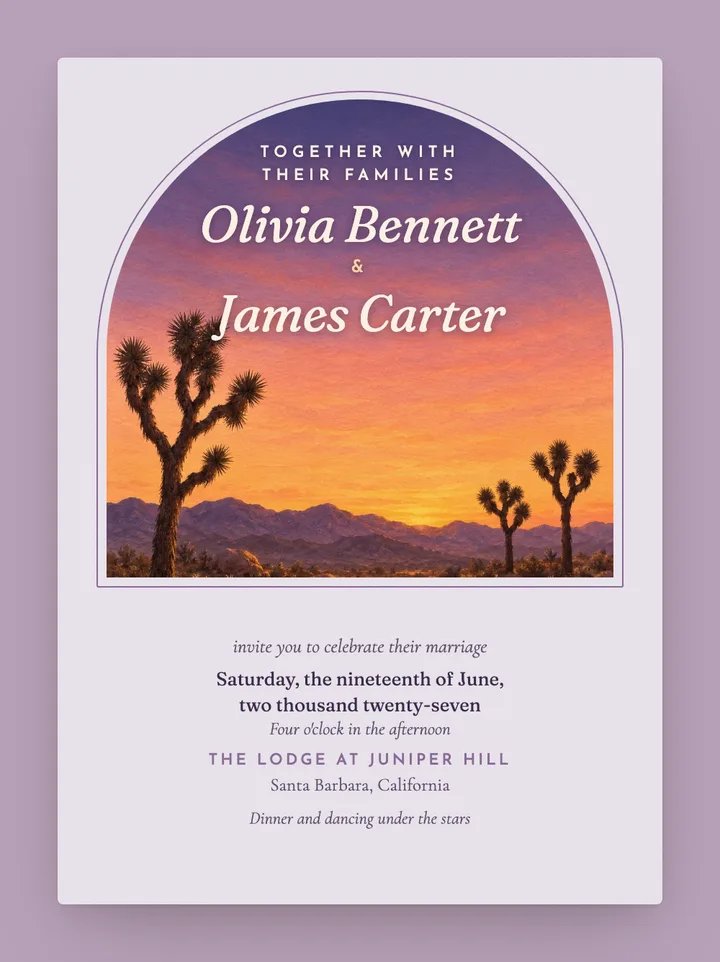 Joshua Tree digital wedding invitation in Lavender