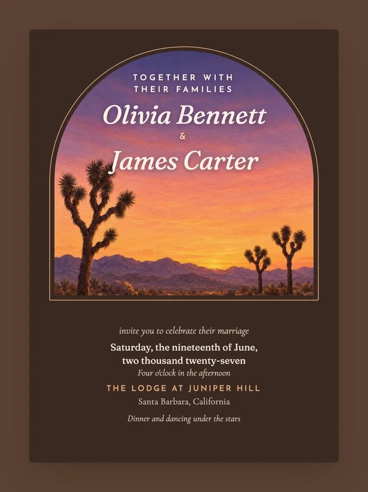 Joshua Tree digital wedding invitation in Mocha