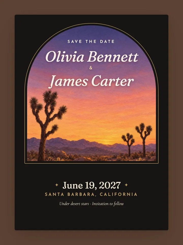 Joshua Tree digital save the date in Black & Gold