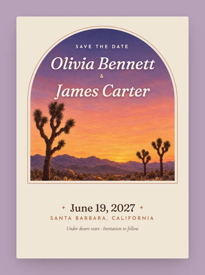 Joshua Tree digital save the date in Champagne