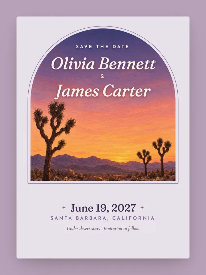 Joshua Tree digital save the date in Lavender