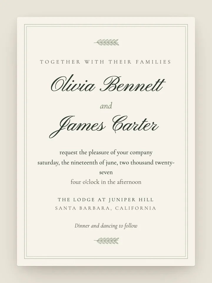 Juniper digital wedding invitation in Sage