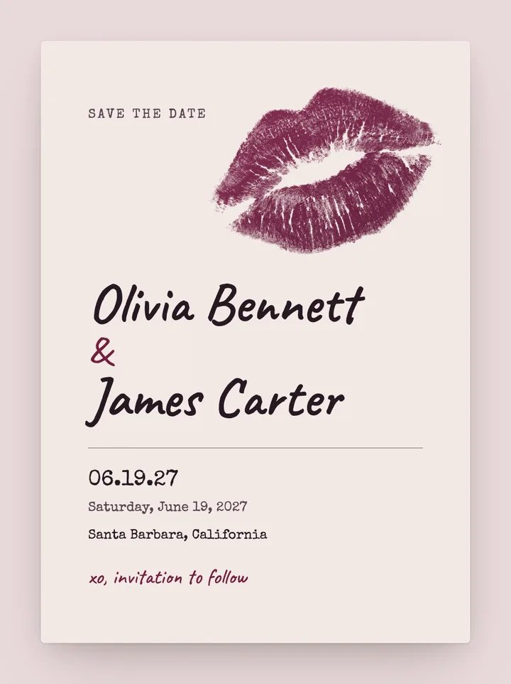 Sealed With a Kiss digital save the date in Berry