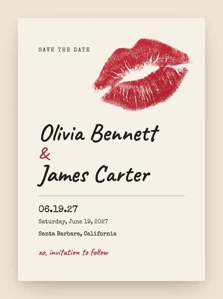 Sealed With a Kiss digital save the date in Cherry Red