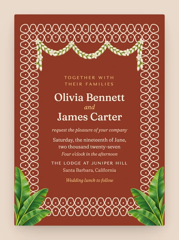 Kolam digital wedding invitation in Red Oxide