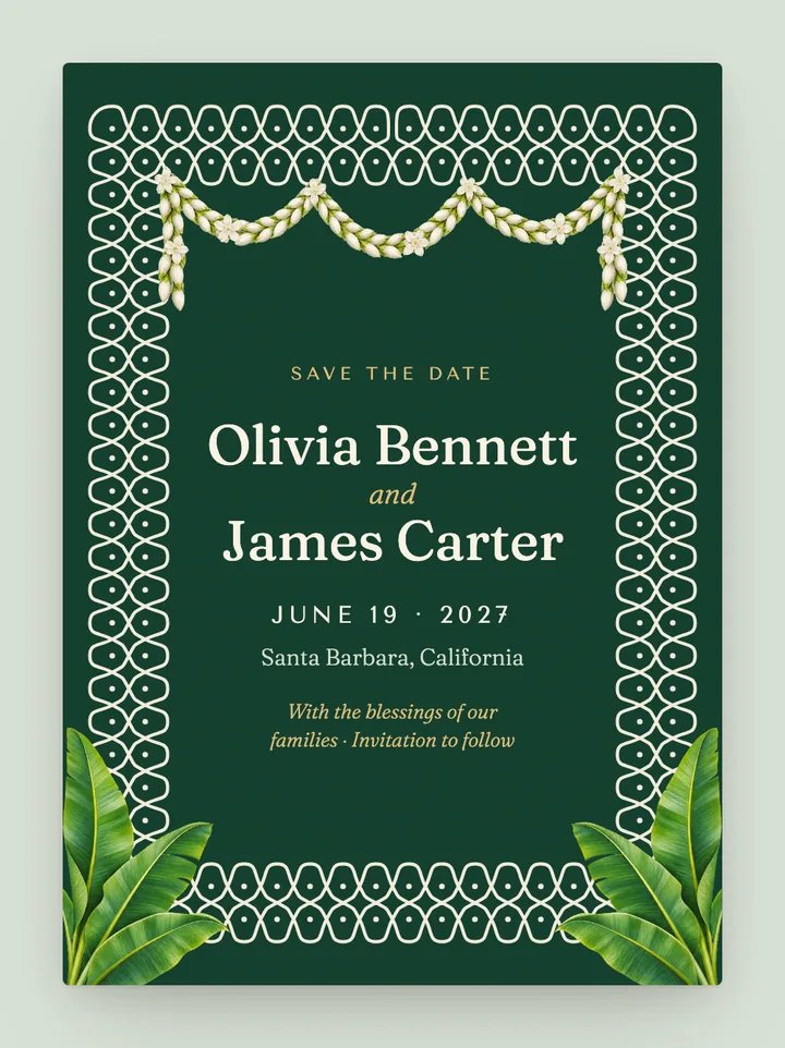Kolam digital save the date in Emerald