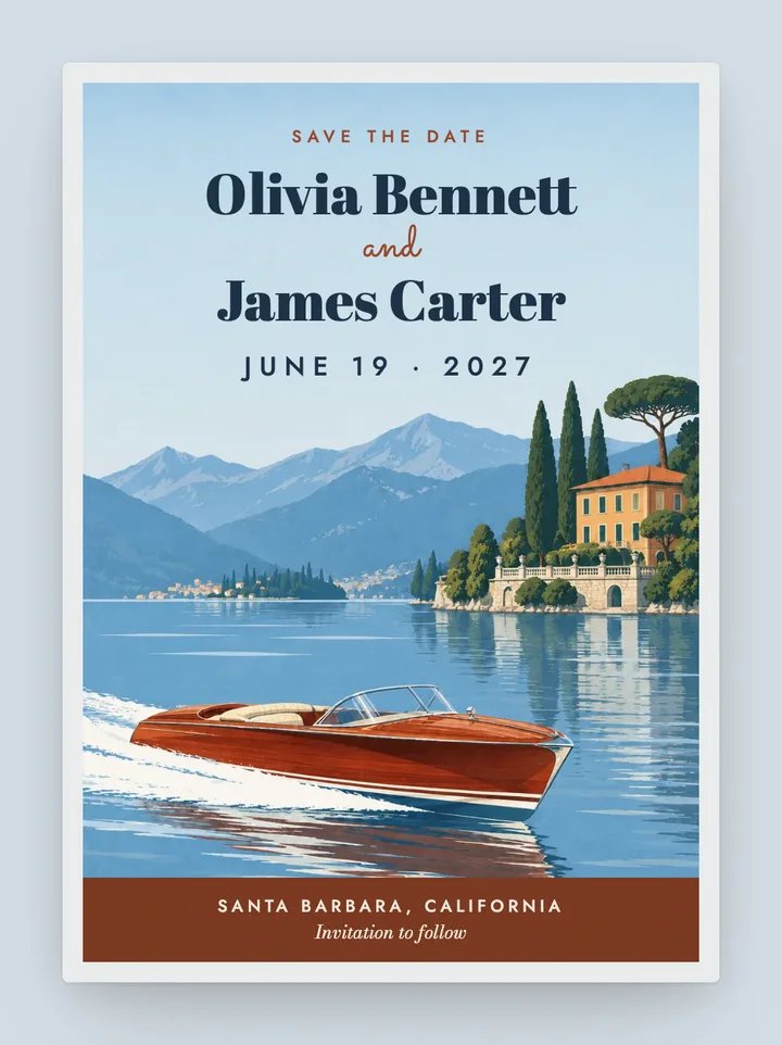 Lago digital save the date in Sky Blue