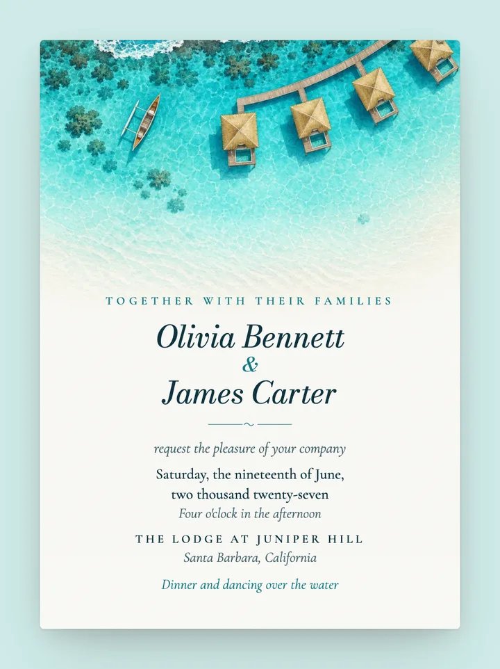 Lagoon digital wedding invitation in Turquoise