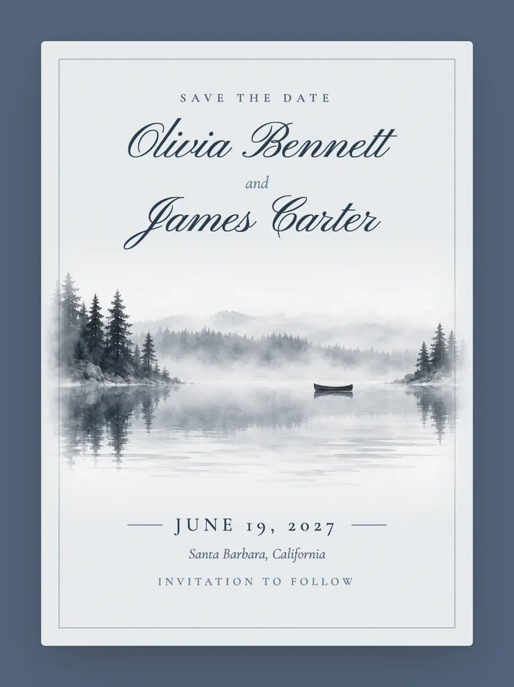 Lakehouse digital save the date in Dusty Blue