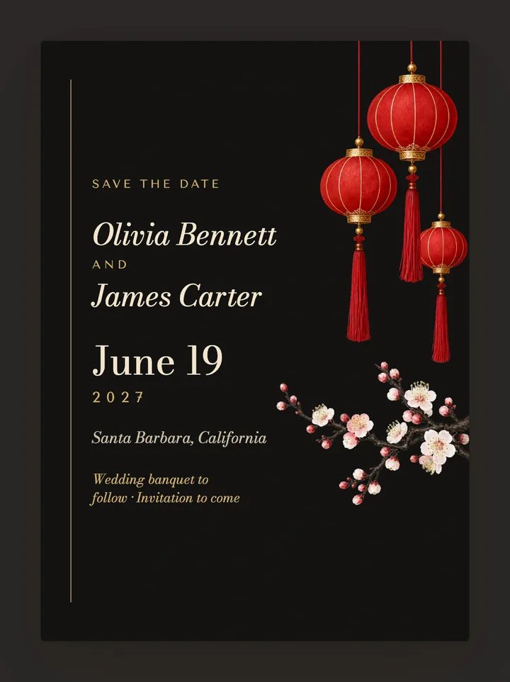 Lantern digital save the date in Black & Gold