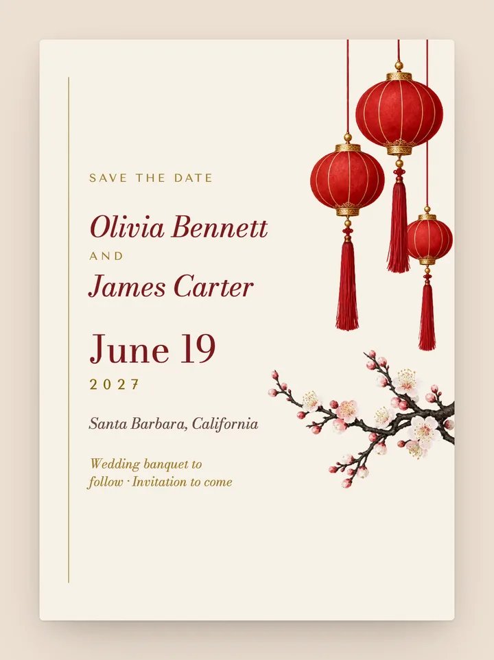 Lantern digital save the date in Cherry Red
