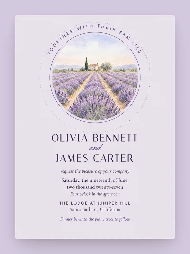 Lavande digital wedding invitation in Lavender