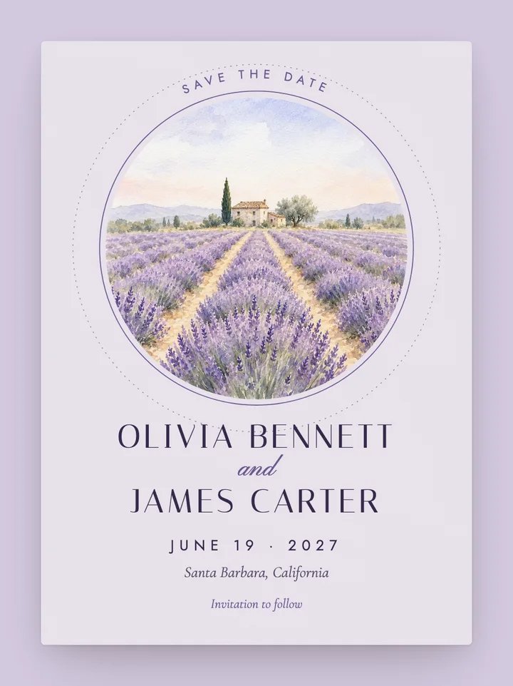 Lavande digital save the date in Lavender
