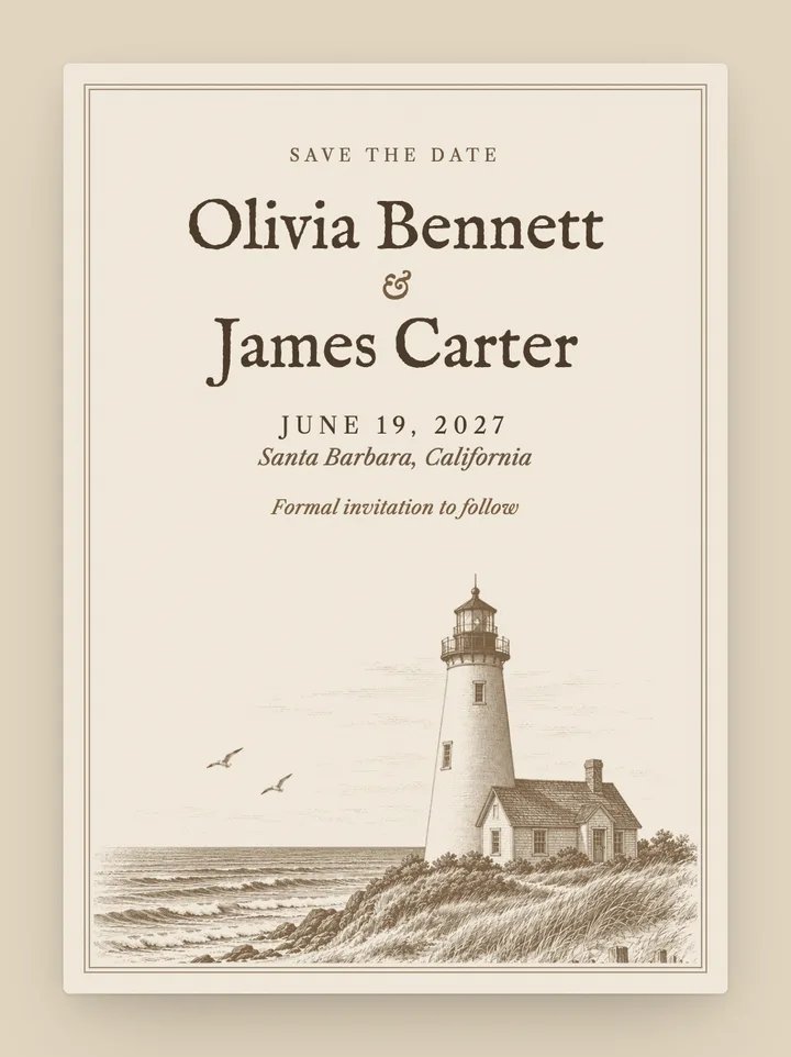 Lighthouse digital save the date in Champagne