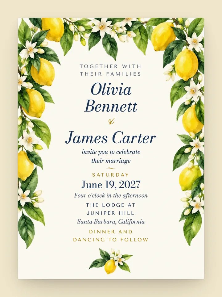 Limoncello digital wedding invitation in Riviera