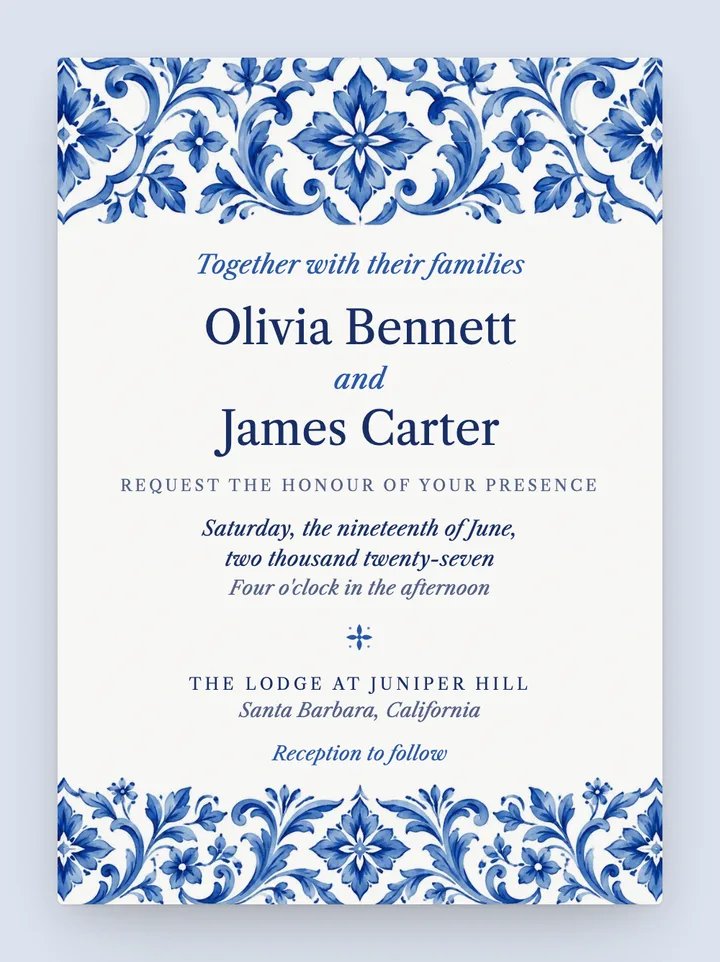 Lisboa digital wedding invitation in Cobalt