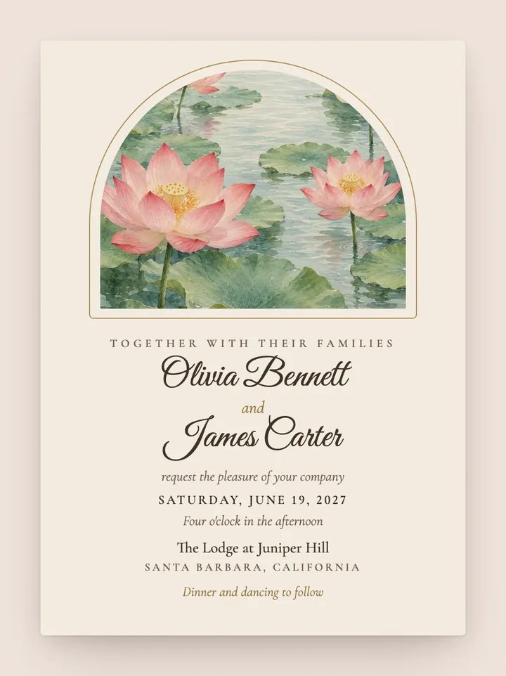 Lotus digital wedding invitation in Champagne