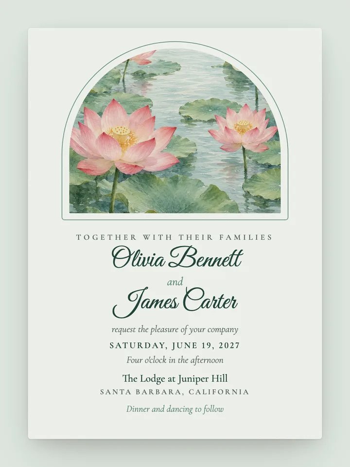 Lotus digital wedding invitation in Jade