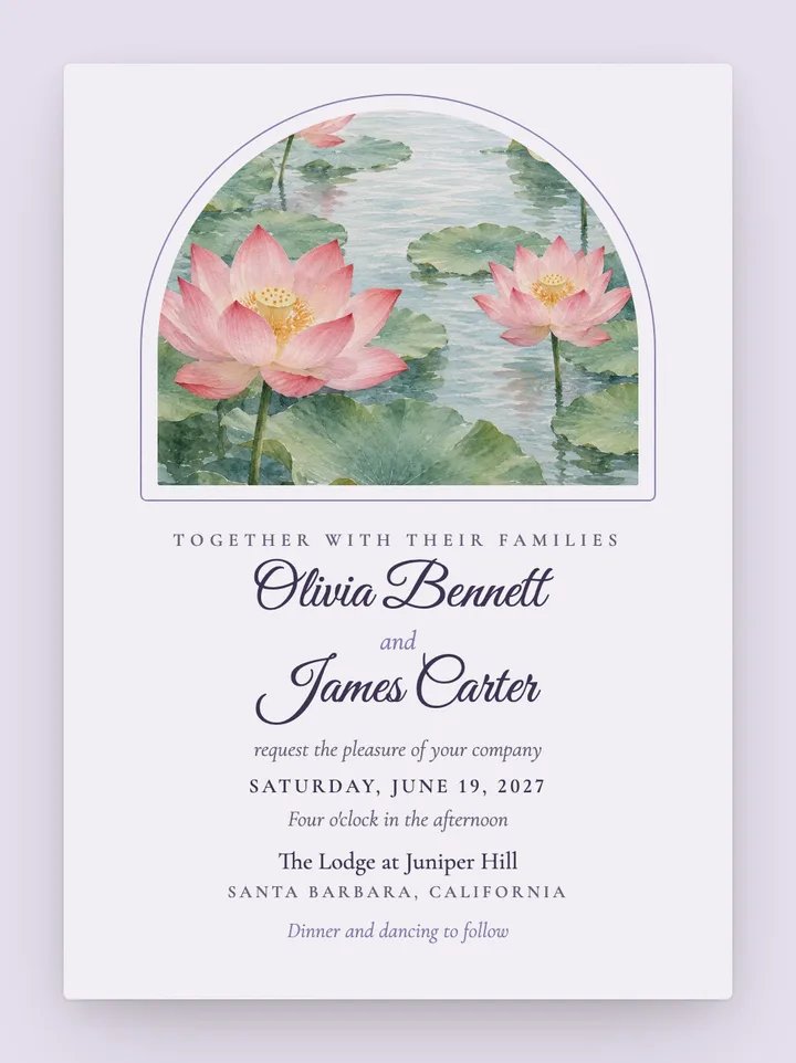 Lotus digital wedding invitation in Lavender