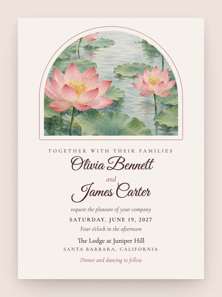 Lotus digital wedding invitation in Lotus Pink