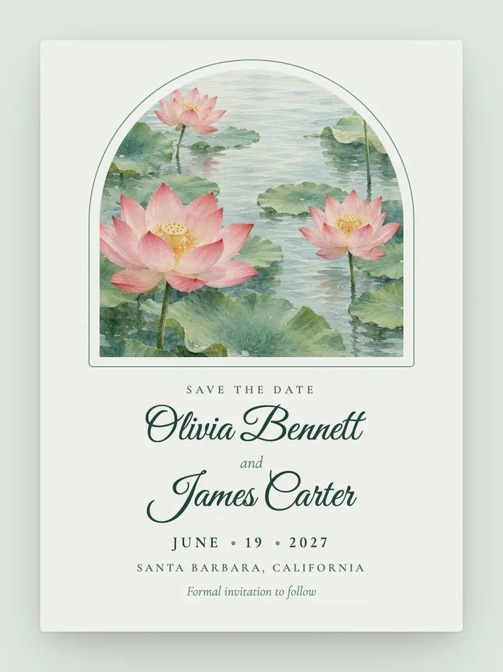 Lotus digital save the date in Jade