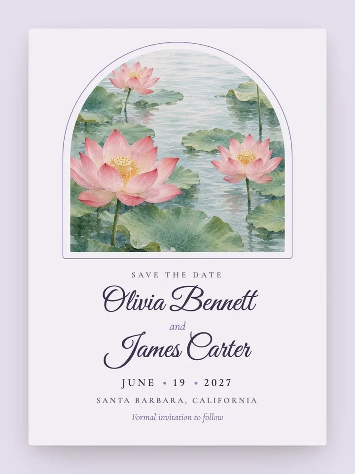 Lotus digital save the date in Lavender