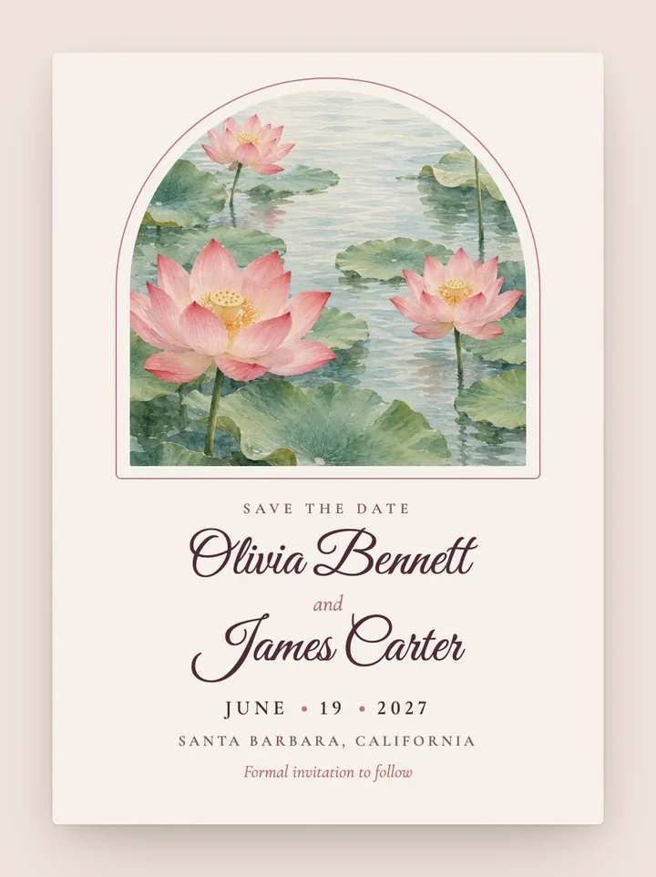 Lotus digital save the date in Lotus Pink