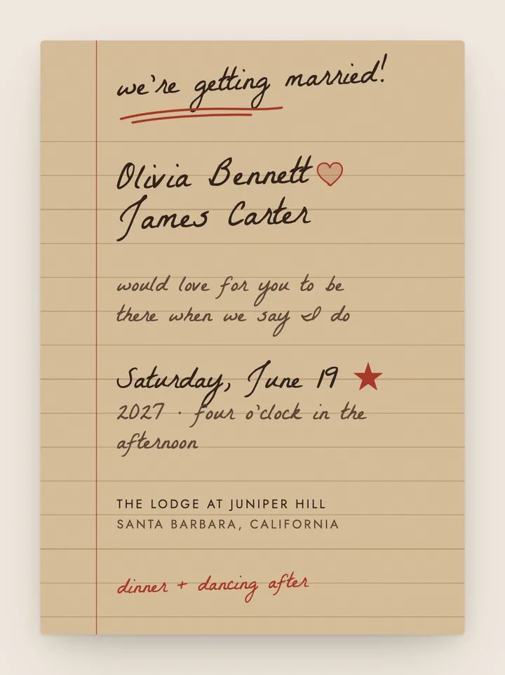 Love Notes digital wedding invitation in Kraft