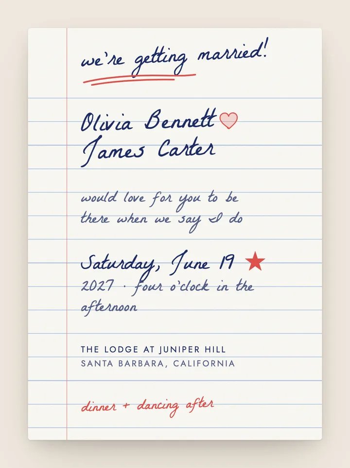 Love Notes digital wedding invitation in Notebook
