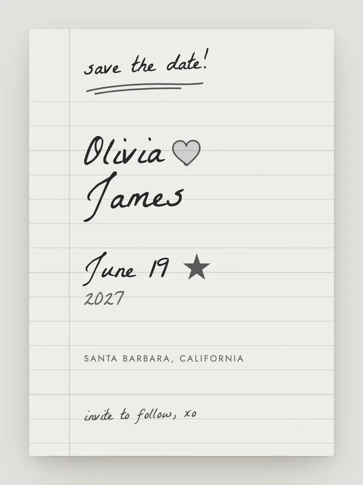 Love Notes digital save the date in Graphite
